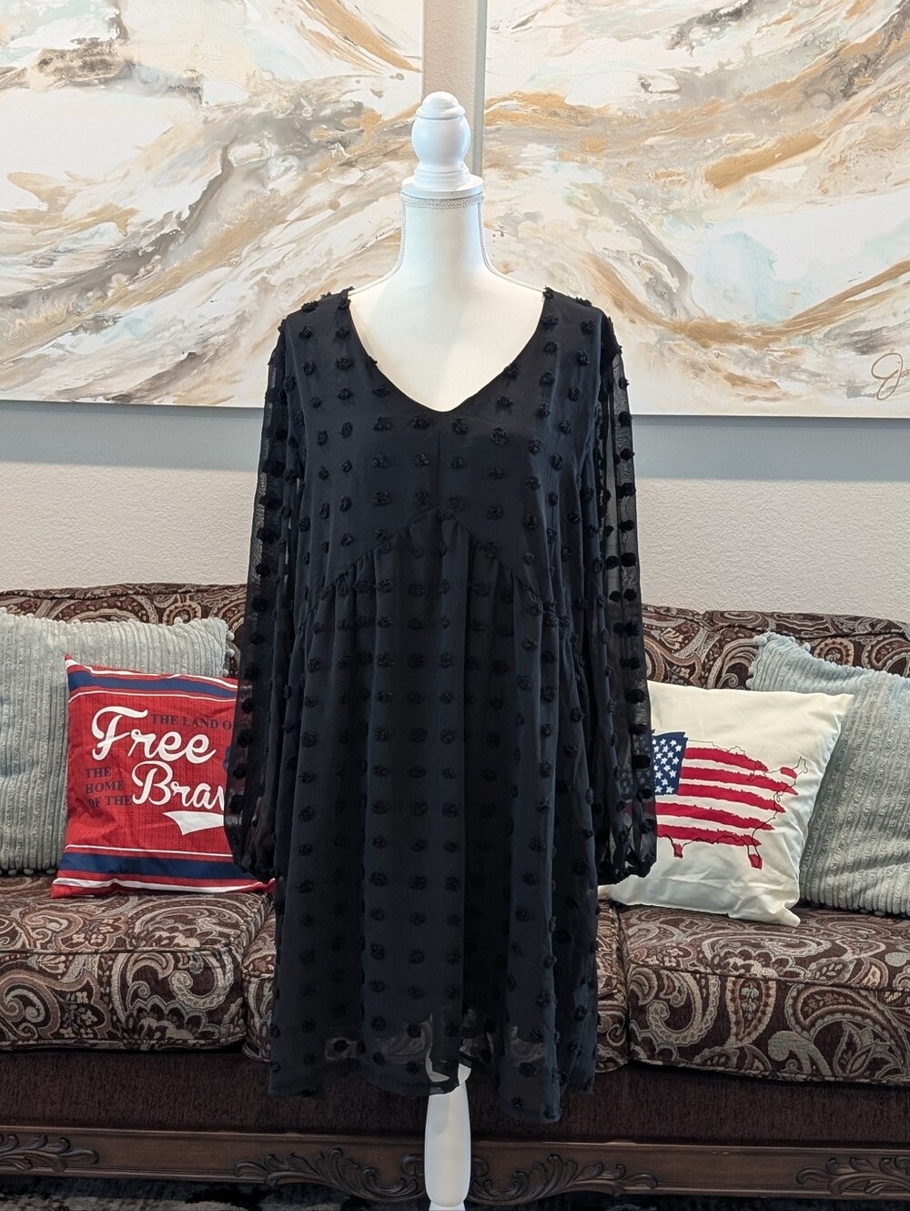 Black Swiss Dot Babydoll Top/Dress